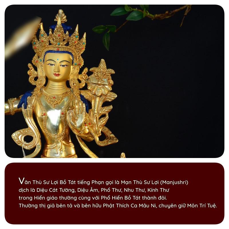 Tôn tượng Văn Thù Nepal đồng mạ vàng 33cm