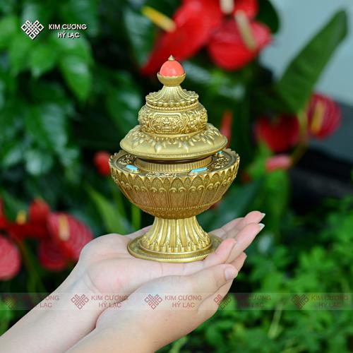 Vỏ Bảo Bình Đựng Ngũ Cốc Đồng Mạ Vàng 17cm