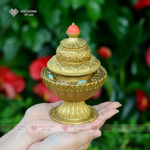 Vỏ Bảo Bình Đựng Ngũ Cốc Đồng Mạ Vàng 17cm