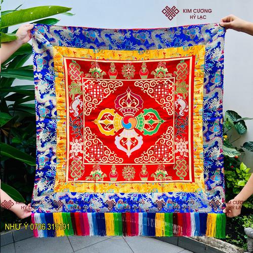 KHĂN TRẢI BÀN THỜ CHÀY KIM CƯƠNG ĐÔI VIỀN RỒNG - 1m x 1m
