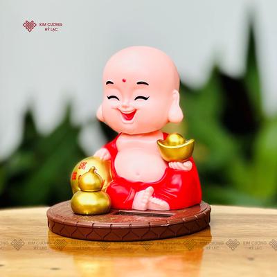 TÔN TƯỢNG DI LẶC ÔM THỎI VÀNG GẬT GÙ 8CM