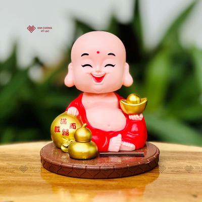 TÔN TƯỢNG DI LẶC ÔM THỎI VÀNG GẬT GÙ 8CM