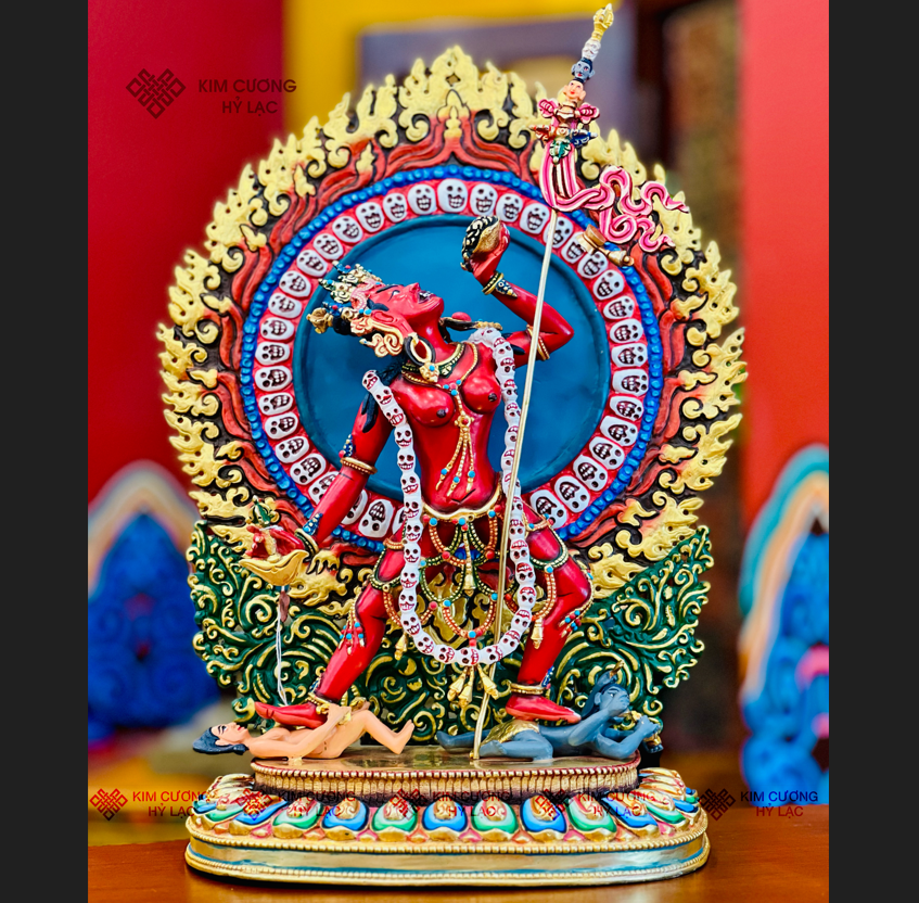 TÔN TƯỢNG DU GIÀ THÁNH NỮ DAKINI NEPAL ĐỒNG VẼ MÀU HÀO QUANG 43CM