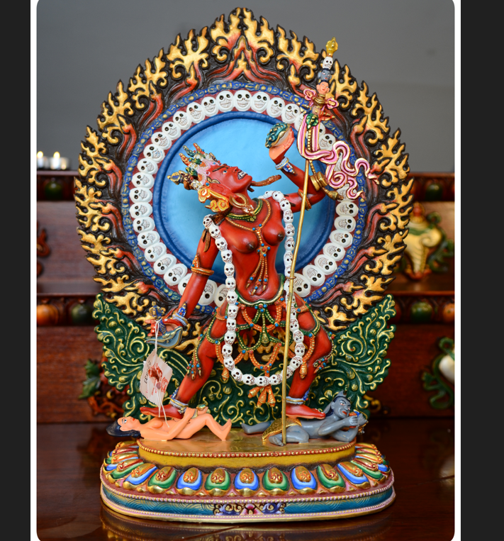 TÔN TƯỢNG DU GIÀ THÁNH NỮ DAKINI NEPAL ĐỒNG VẼ MÀU 43CM