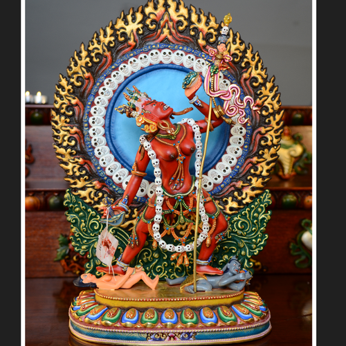 TÔN TƯỢNG DU GIÀ THÁNH NỮ DAKINI NEPAL ĐỒNG VẼ MÀU 43CM