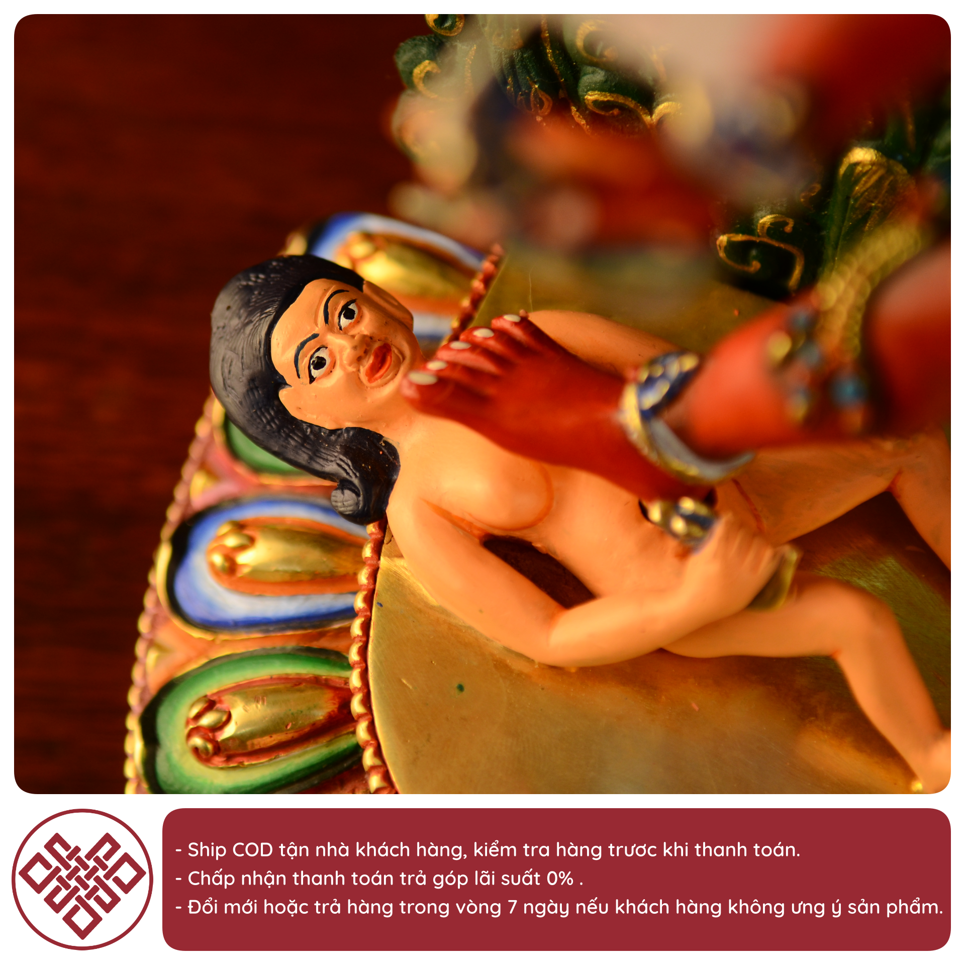 TÔN TƯỢNG DU GIÀ THÁNH NỮ DAKINI NEPAL ĐỒNG VẼ MÀU 43CM