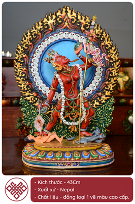 TÔN TƯỢNG DU GIÀ THÁNH NỮ DAKINI NEPAL ĐỒNG VẼ MÀU 43CM