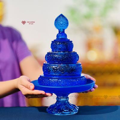 THÁP MANDALA LƯU LY MÀU XANH DƯƠNG 36 X 22CM