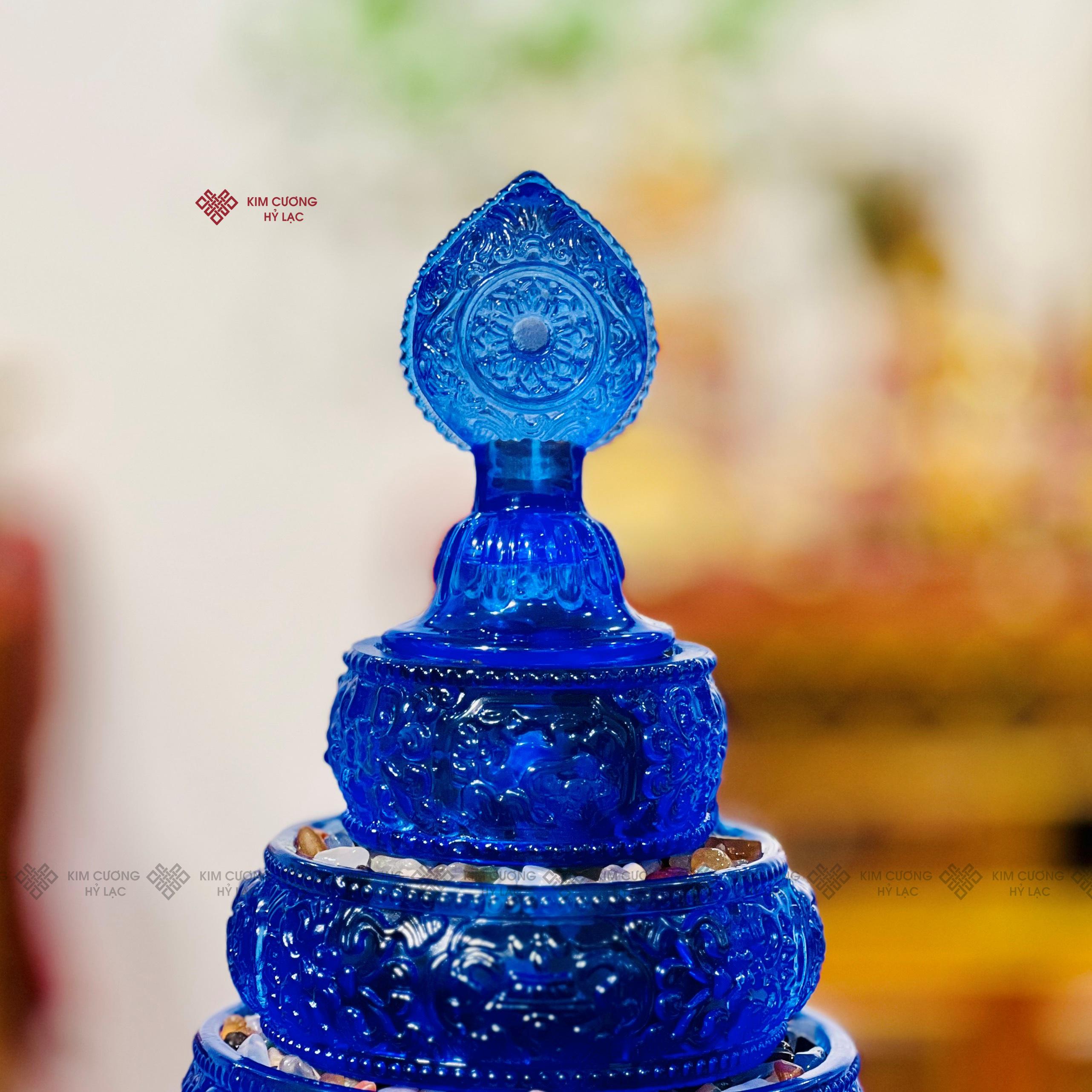 THÁP MANDALA LƯU LY MÀU XANH DƯƠNG 36 X 22CM