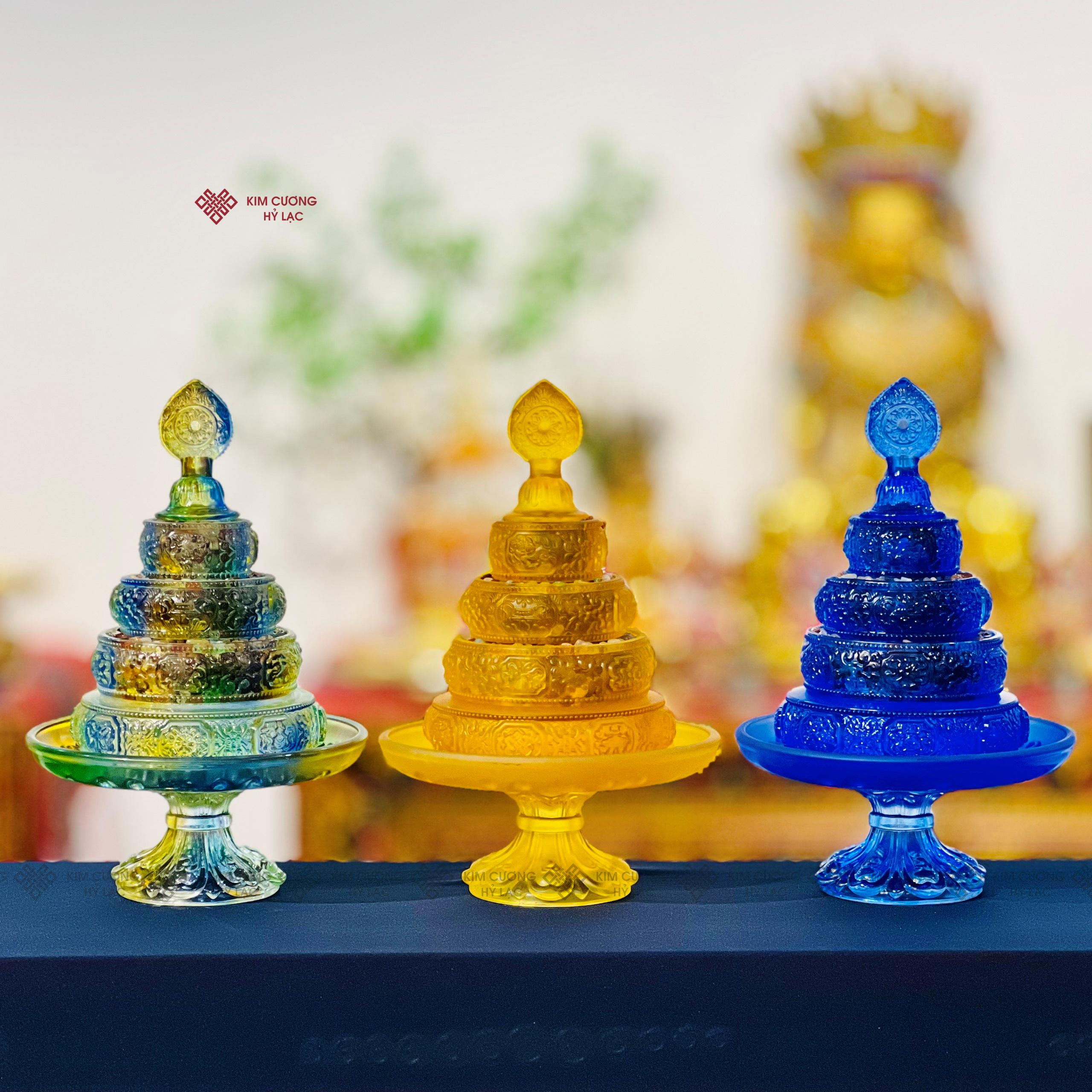 THÁP MANDALA LƯU LY MÀU CAM 36 X 22CM