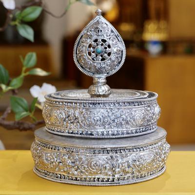 THÁP MANDALA NEPAL ĐỒNG MẠ BẠC FULL 30CM ( LOẠI KHÔNG ĐẾ)