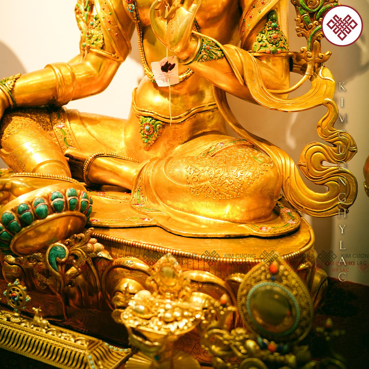 TƯỢNG PHẬT MẪU TARA XANH ĐỒNG MẠ VÀNG CẨN ĐÁ CAO 97CM – BIỂU TƯỢNG CỦA TỪ BI VÀ TRÍ TUỆ TỈNH THỨC